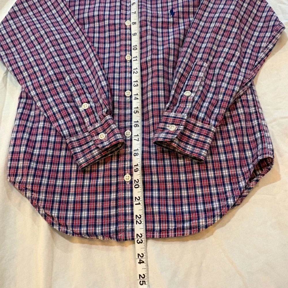 Ralph Lauren Kids Boys S 8/10 Plaid Button Down Shirt Red White Navy Blue Cotton
